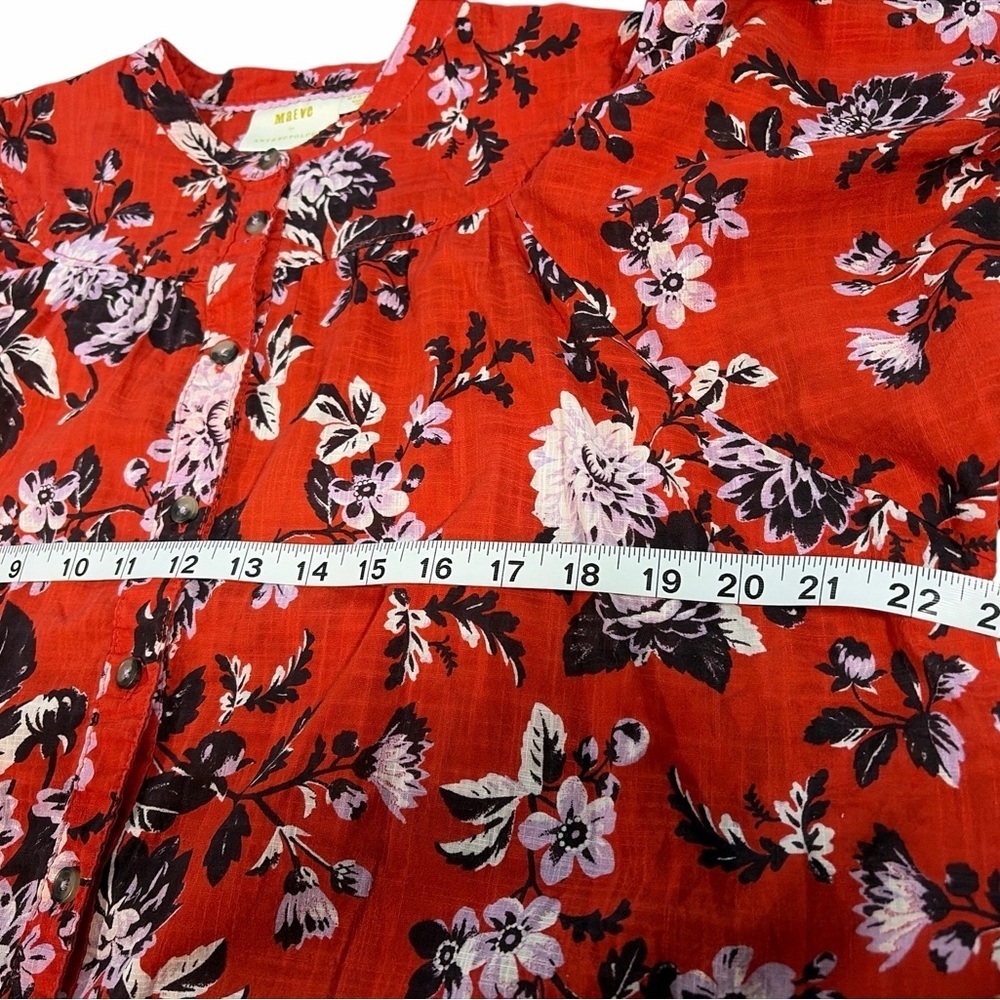 Maeve Anthropologie Top Womens Medium Red Cotton Floral Blouse Button Up - Picture 8 of 9
